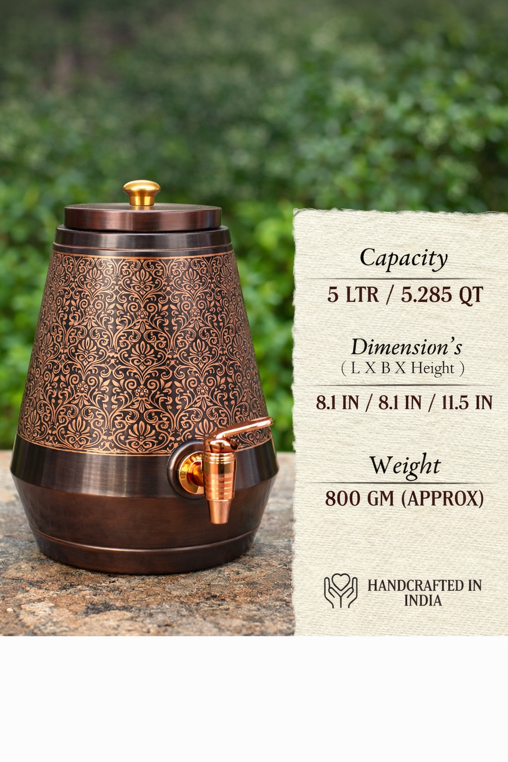 ZENTROX COPPPERWARE Pure Copper Water Dispenser 5 litres