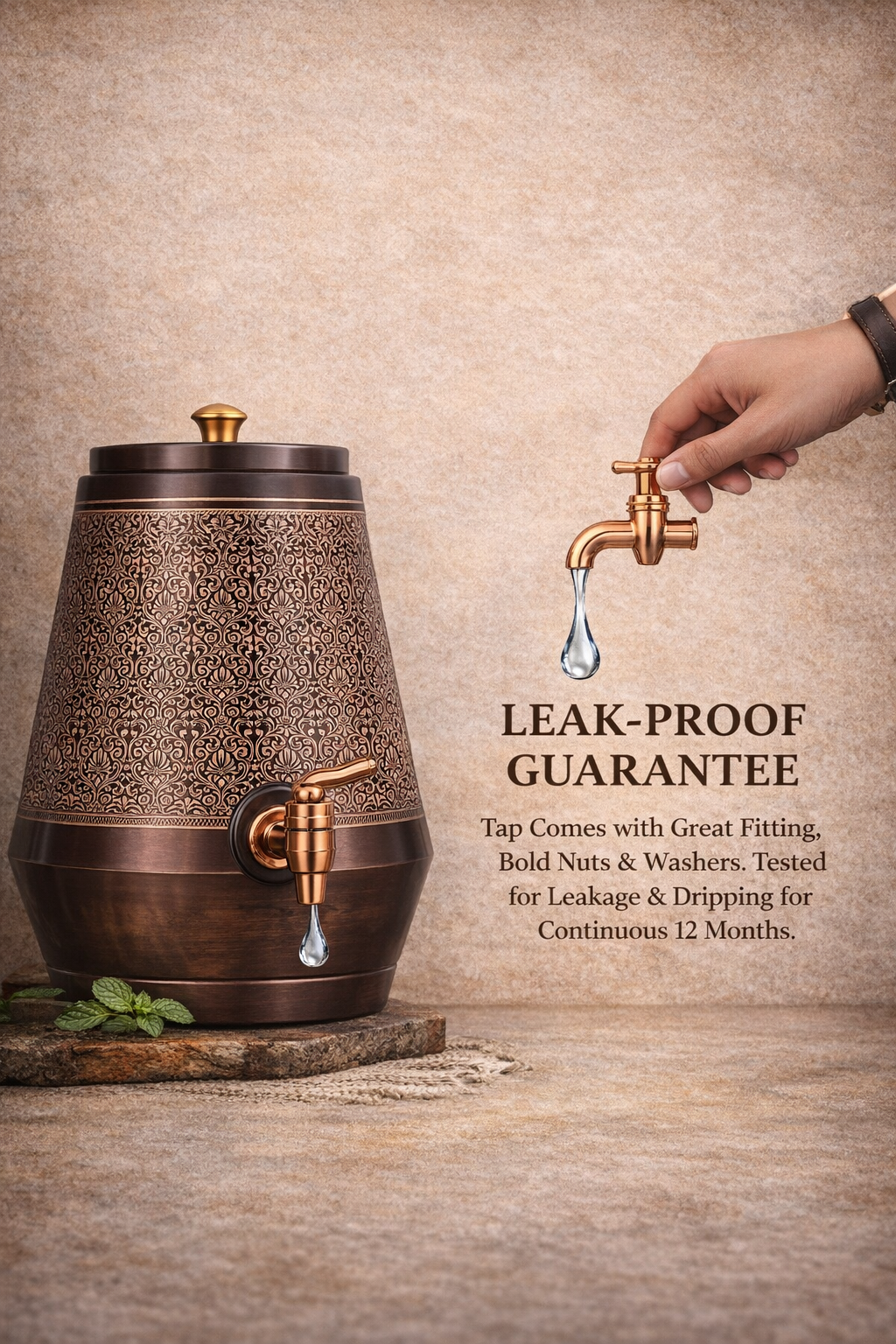 ZENTROX COPPPERWARE Pure Copper Water Dispenser 5 litres